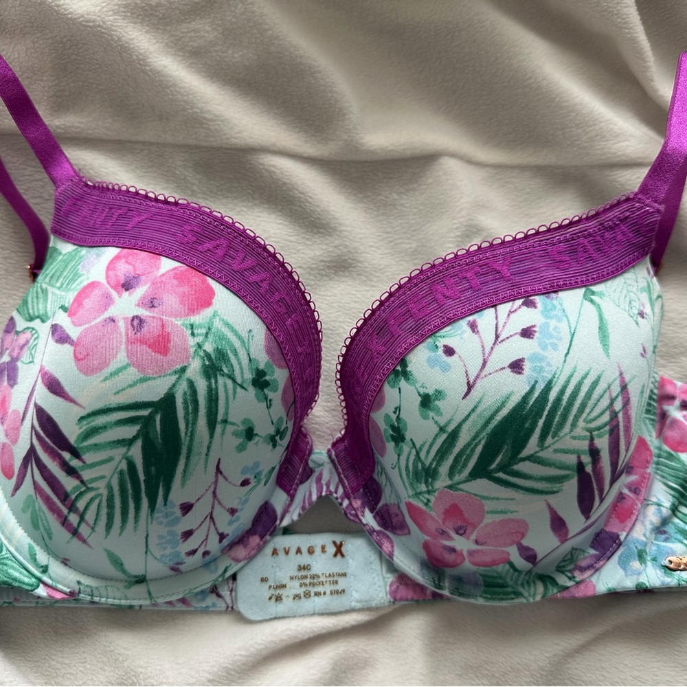 Savage X Fenty Floral Bra with Purple Accents